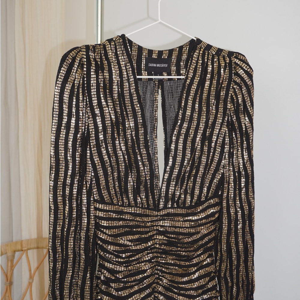 Sabina Musayev Black and Gold Midi Dress